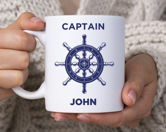 Personalized Captain Nautical Boat Anchor Ceramic Mug, Ship Mug, Sailboat Coastal Art, Lighthouse Mug, Boat Lovers, Captain Owner Friend Gif