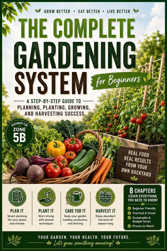 Gardening Guide PDF for Beginners | Zone 5 Garden Planner | Vegetable Garden Layout, Planting Schedule, Harvest System