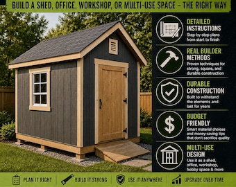 6x8 Schuppen Pläne PDF | DIY Schuppen Bauanleitung | Schritt für Schritt Kleine Cabin Plans | Backyard Office Werkstatt Schuppen-Pläne | Anfängerfreundlich