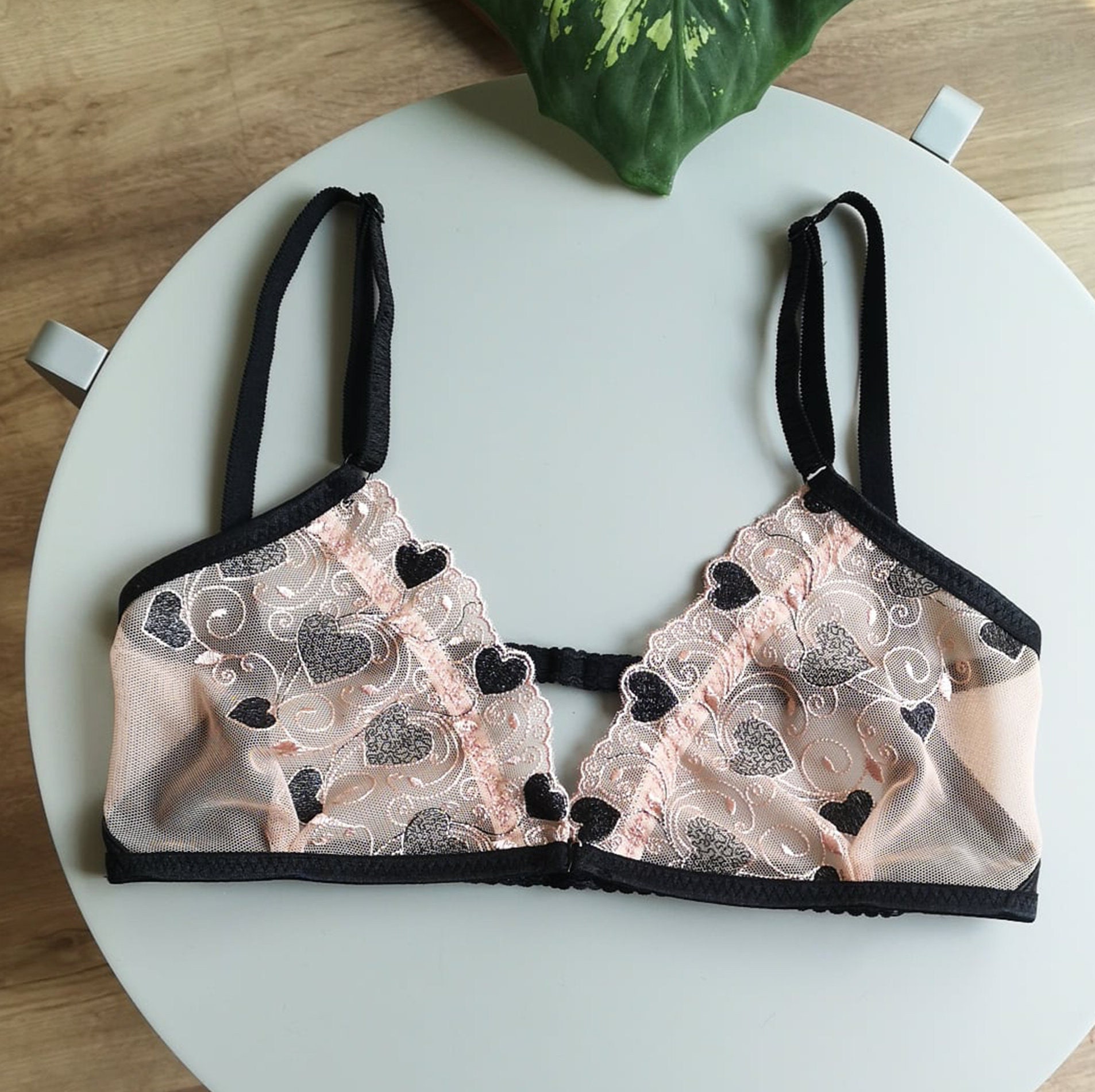 Heart Lace Bra Etsy