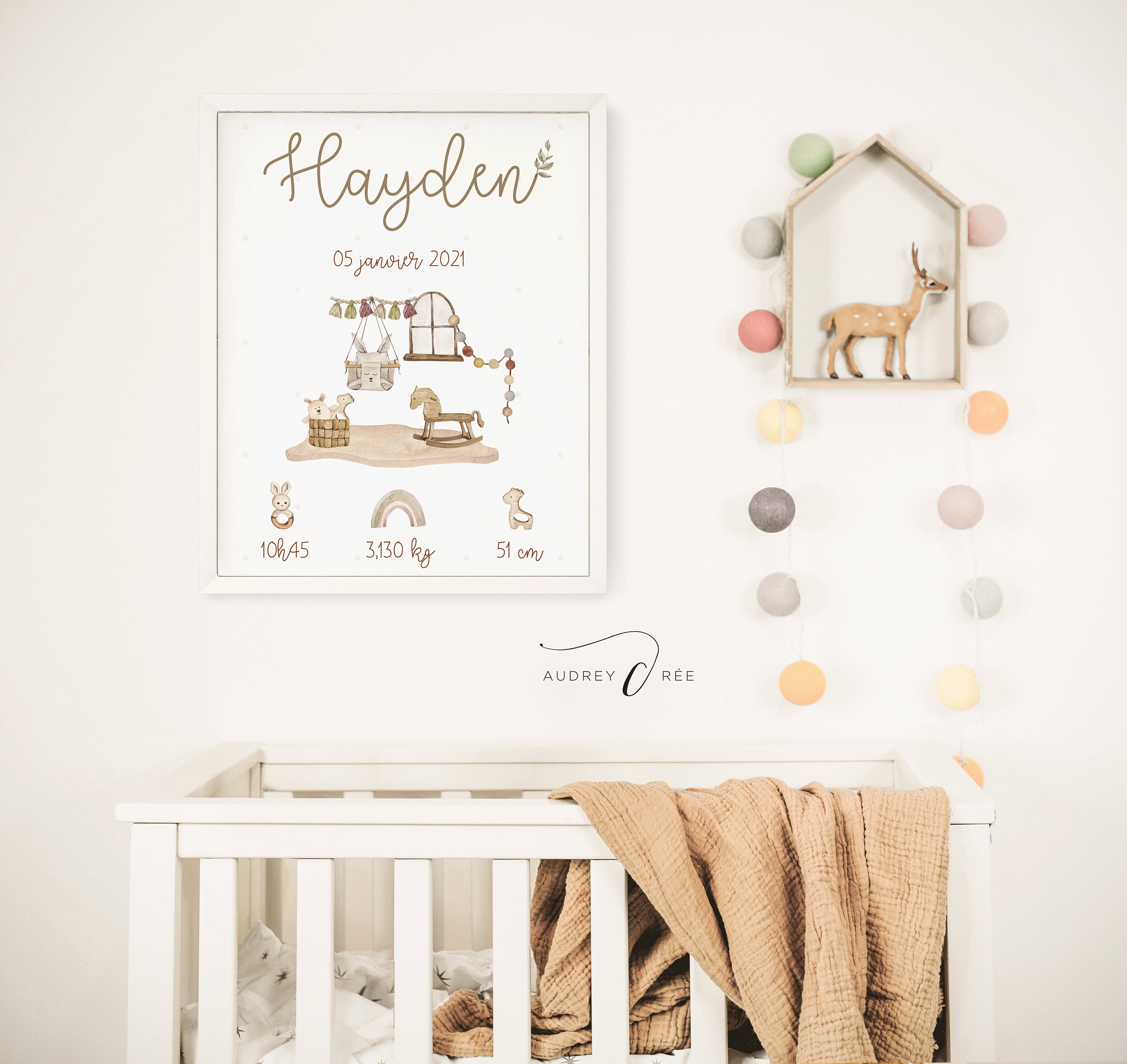 Affiche Naissance Personnalisée - Affiche Décoration Chambre Enfants Bébé