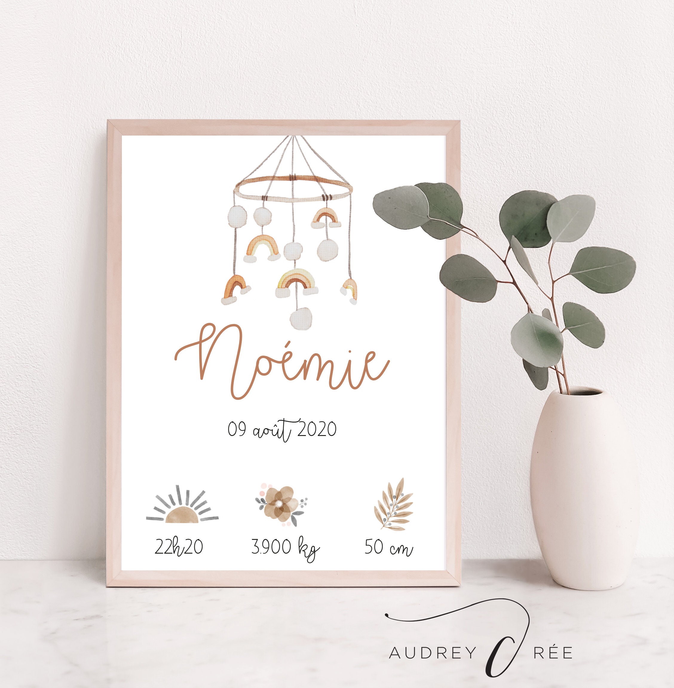 Affiche Naissance Personnalisée - Affiche Décoration Chambre Enfants Bébé