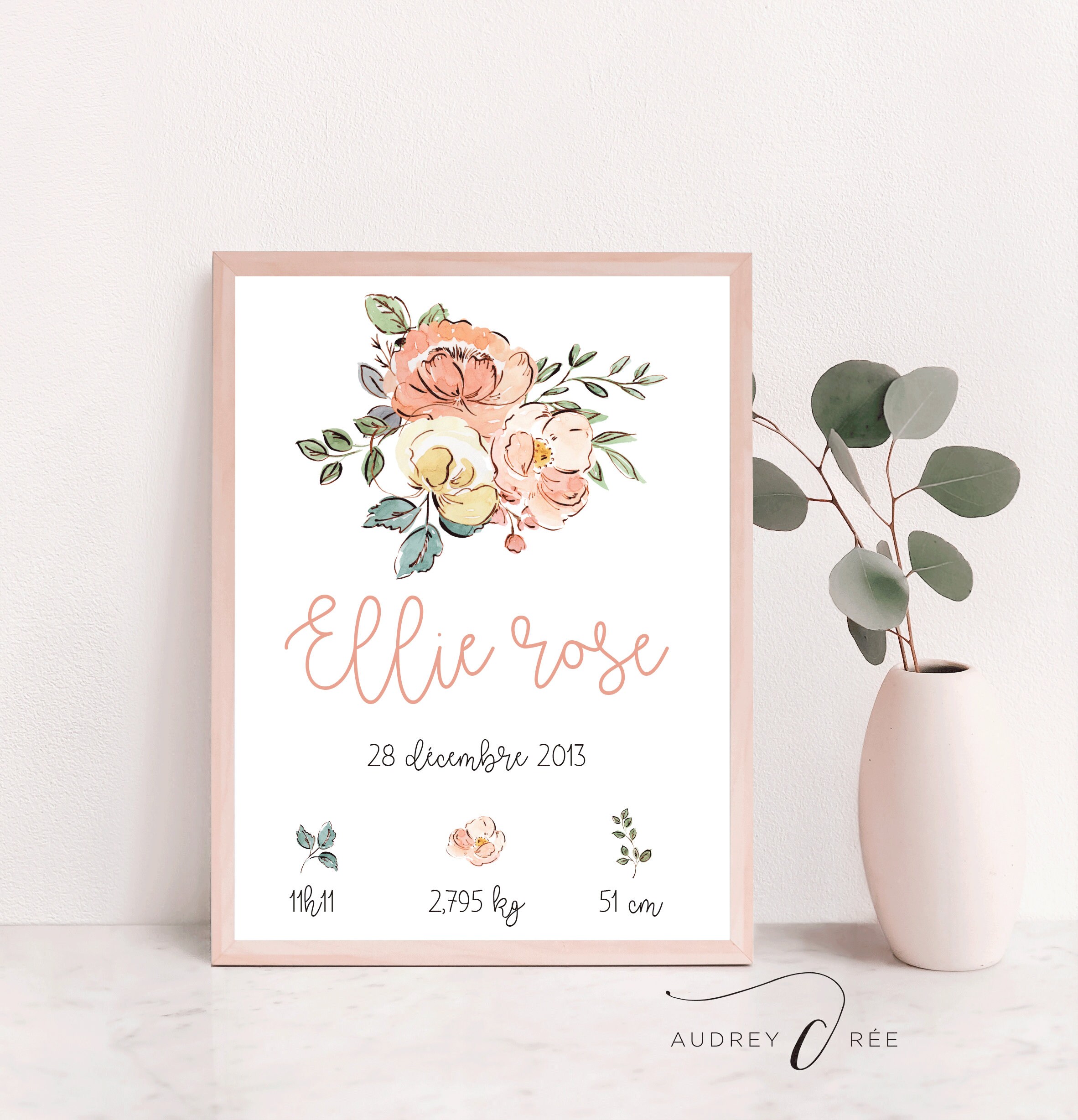 Affiche Naissance Personnalisée - Affiche Décoration Chambre Enfants Bébé