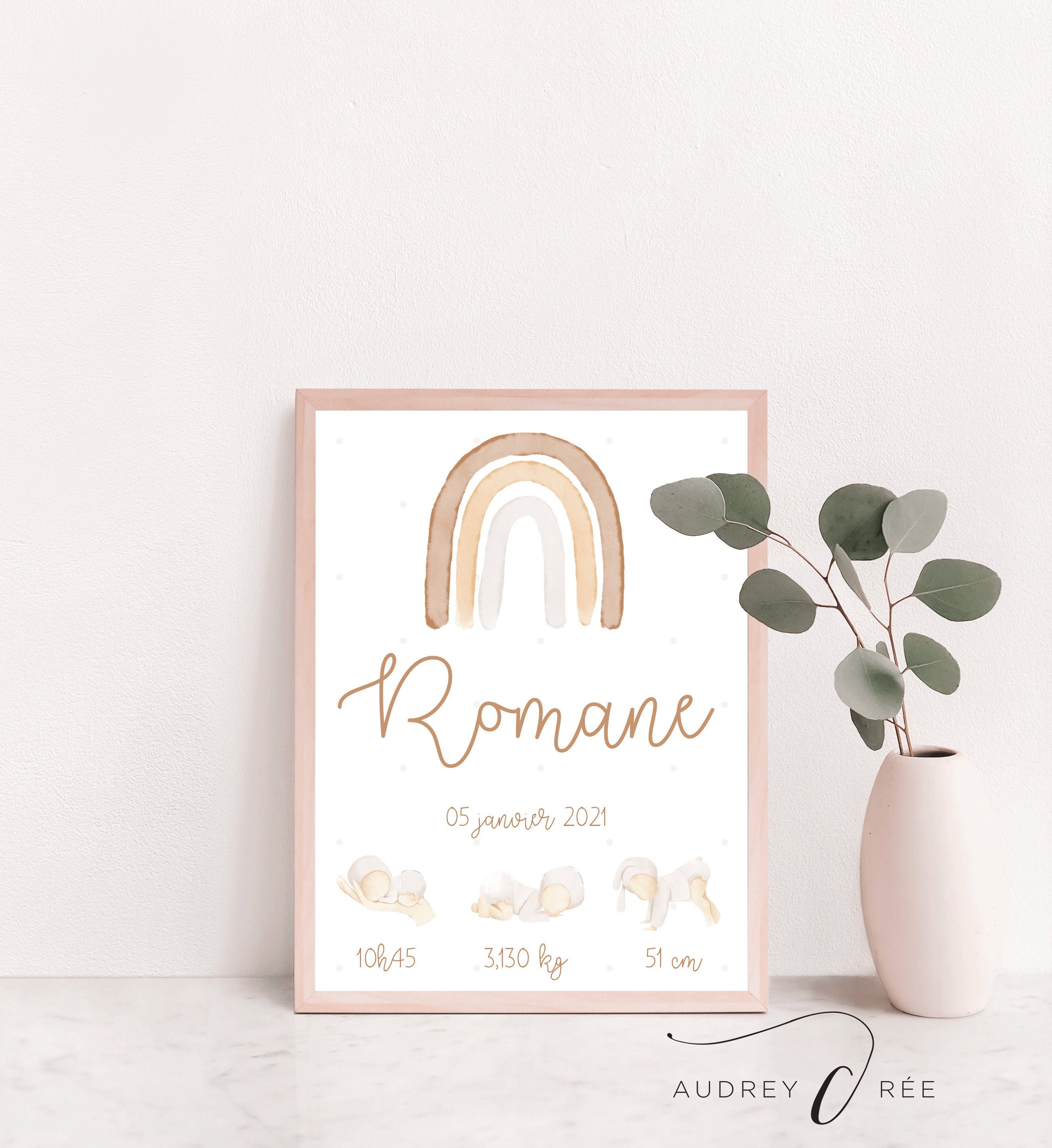 Affiche Naissance Personnalisée - Affiche Décoration Chambre Enfants Bébé Arc en Ciel