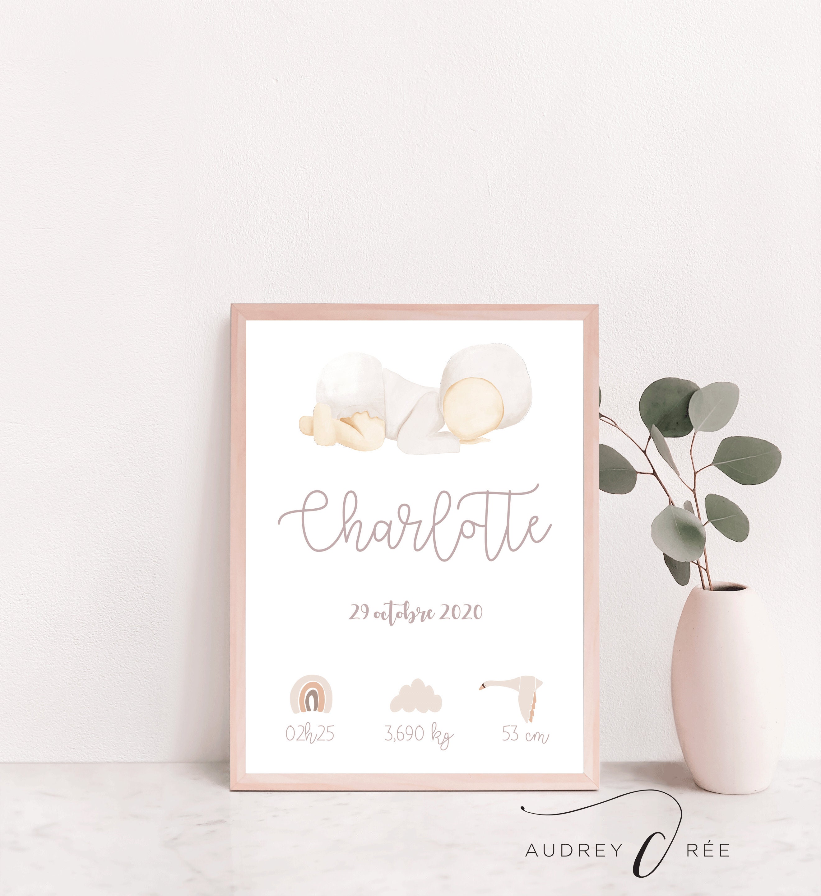 Affiche Naissance Personnalisée - Affiche Décoration Chambre Enfants Bébé Aquarelle