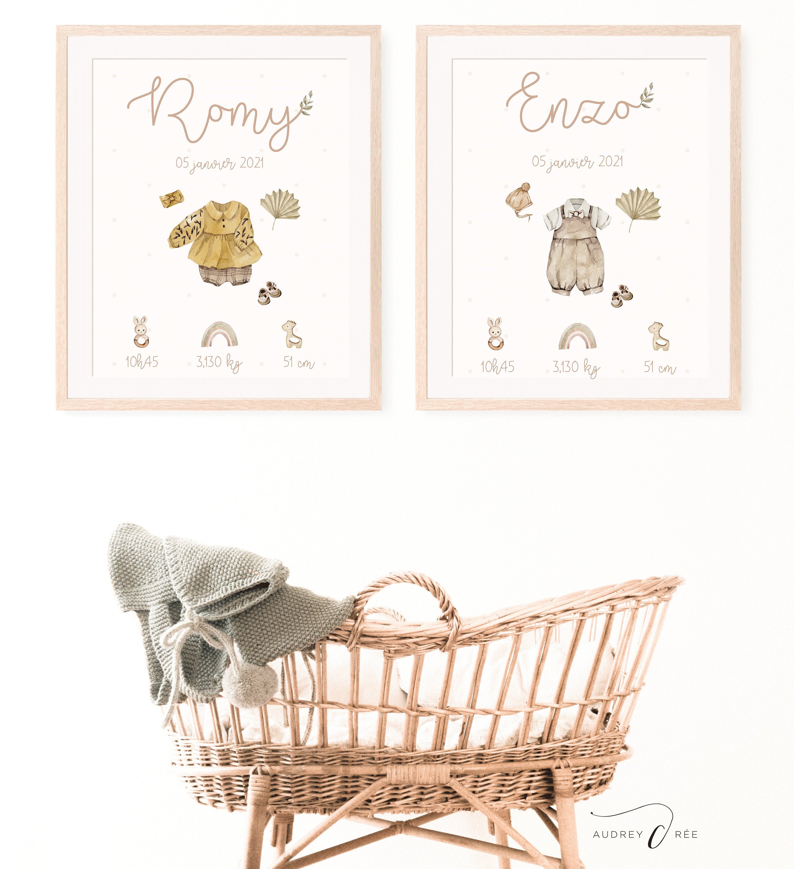 Affiche Naissance Personnalisée - Affiche Décoration Chambre Enfants Bébé Fille ou Garçon