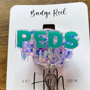 Mint Peds Nurse Badge Reel, Nurse Badge Reel,  RN ID Holder, Retractable Acrylic Badge Reel, pediatric badge reel
