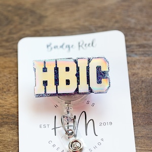 HBIC Funny Badge Reel, ID Holder, Nurse Badge Reel, Retractable Badge, sarcasm ID Holder