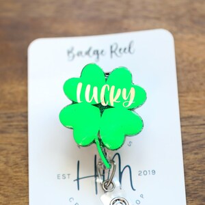 St. Patrick&#39;s day Badge Reel, Lucky Shamrock, Nurse Badge Reel, Retractable ID Holder, Interchangeable, Glitter Badge Reel