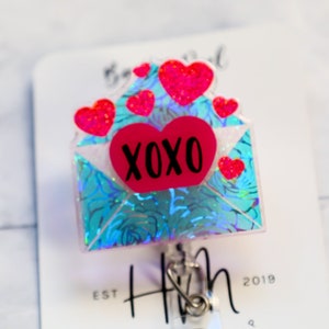 Carrete de insignia del Día de San Valentín, Carta de amor, Carrete de insignia de enfermera, Titular de identificación retráctil, Intercambiable, Carrete de insignia de brillo