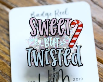 Sweet but Twisted Badge Reel, Christmas Badge Reel, Funny Badge Reel, Retractable ID Holder, Interchangeable, Glitter Badge Reel