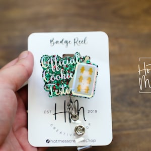Official Cookie Tester Badge Reel, Christmas Badge Reel, Nurse Badge Reel, Retractable ID Holder, Interchangeable, Glitter Badge Reel
