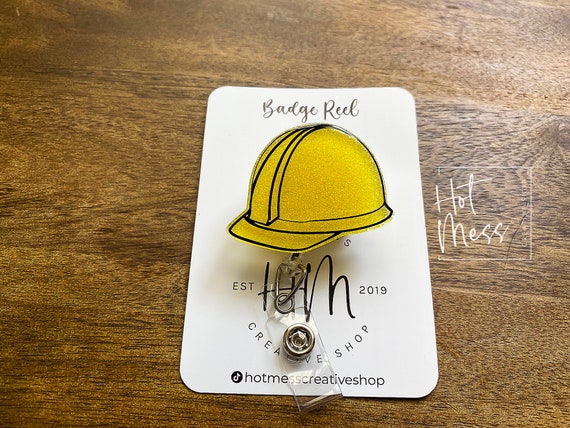 Hard Hat Badge Reel, Construction Pin, Retractable Acrylic Badge