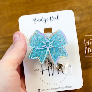 Blue Cheer Bow Badge Reel, Cheer Leading Coach Badge Reel, Badge ID, Stocking Stuffer, work lanyard