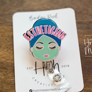 Esthetician Badge Reel, Lighter skin tone Esthetician pin, Retractable Badge Reel, Interchangeable Badge Reel, esthetician gift