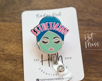 Esthetician Badge Reel, Lighter skin tone Esthetician pin, Retractable Badge Reel, Interchangeable Badge Reel, esthetician gift