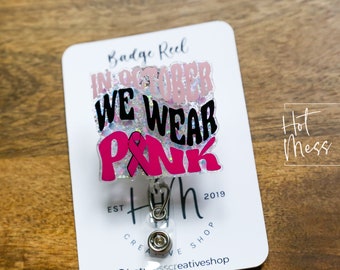 In oktober dragen we roze badgehaspel voor bewustwording van borstkanker, roze lintbadge-ID, intrekbare ID, badgehouder badgehouder sleutelkoord