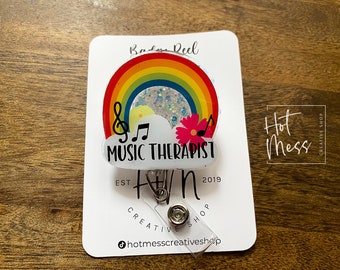 Musiktherapie-Abzeichen Reel, Therapeut Pin, einziehbare Acryl-Abzeichen-Reel, Therapie Geschenk, Musiktherapeut Geschenk