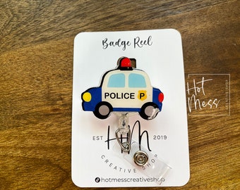 Politiewagen Badge Reel, politie-ondersteuningsbadge, politie-ID-houder, intrekbare acryl badge-reel, wetshandhaving