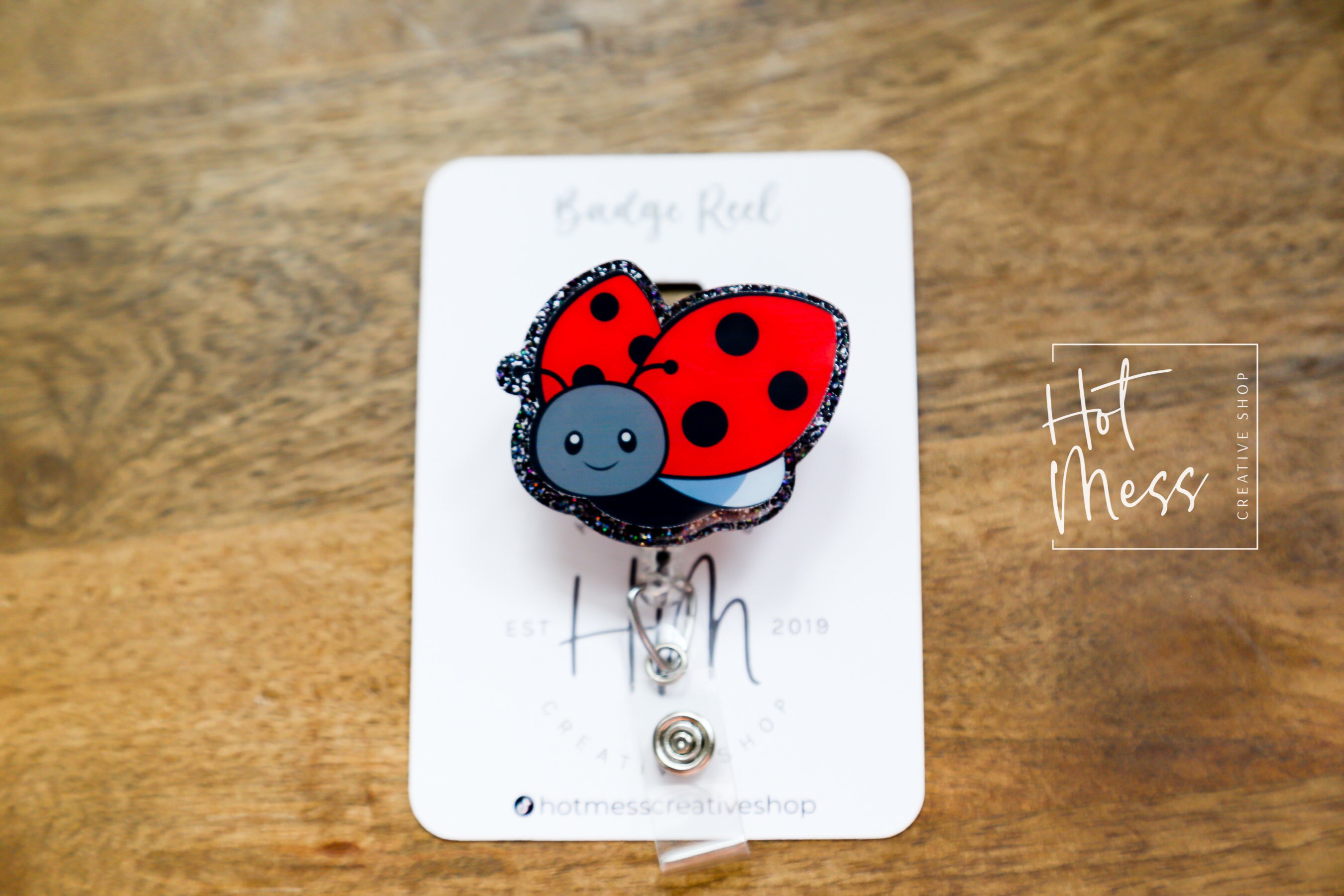Smiling Ladybug Nurse Badge Reel - Cute Retractable ID Holder With Swivel Clip