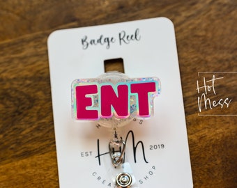 ENT Badge Reel, ENT Badge Holder, Audiologist id Holder, Retractable Acrylic Badge Reel, Doctors Office gift