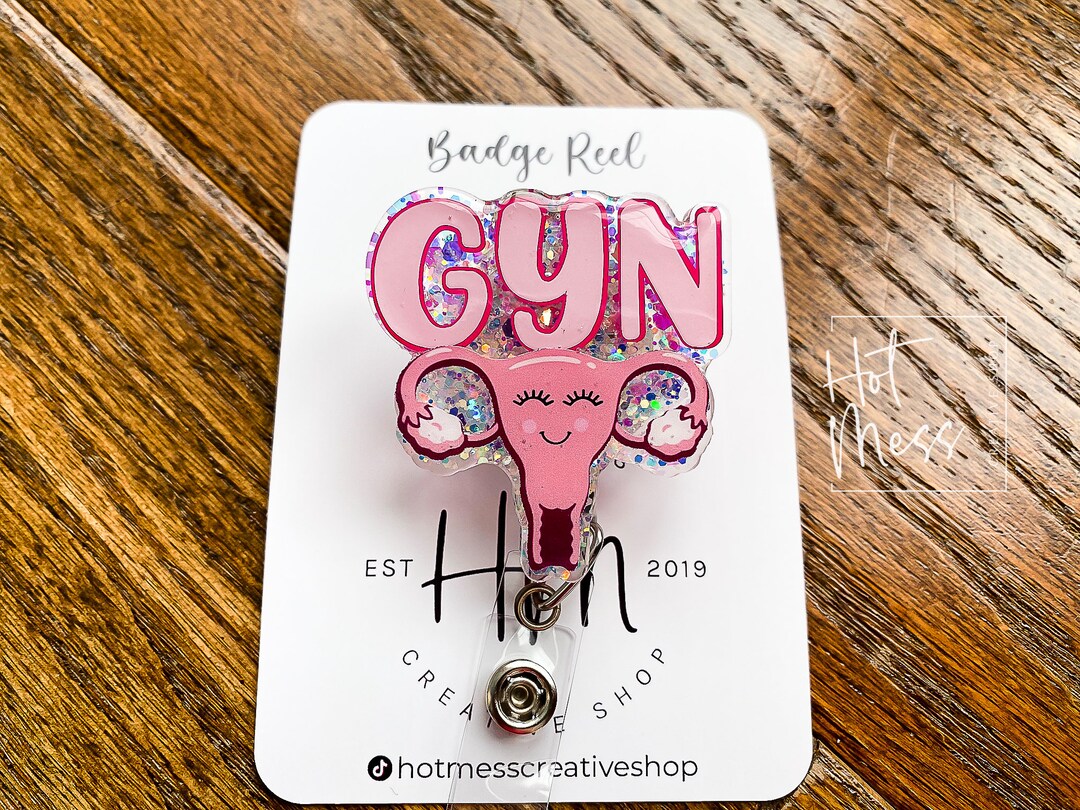 Pink GYN Uterus Funny Badge Reel, Retractable Badge Reel ...