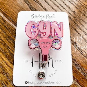 Pink GYN Uterus Funny Badge Reel, Retractable Badge Reel, Interchangeable Badge Reel, OB ID Holder