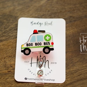 Boo Boo Bus Ambulance Badge Reel, Funny Badge Reel, Retractable Badge Reel, Interchangeable Badge Reel
