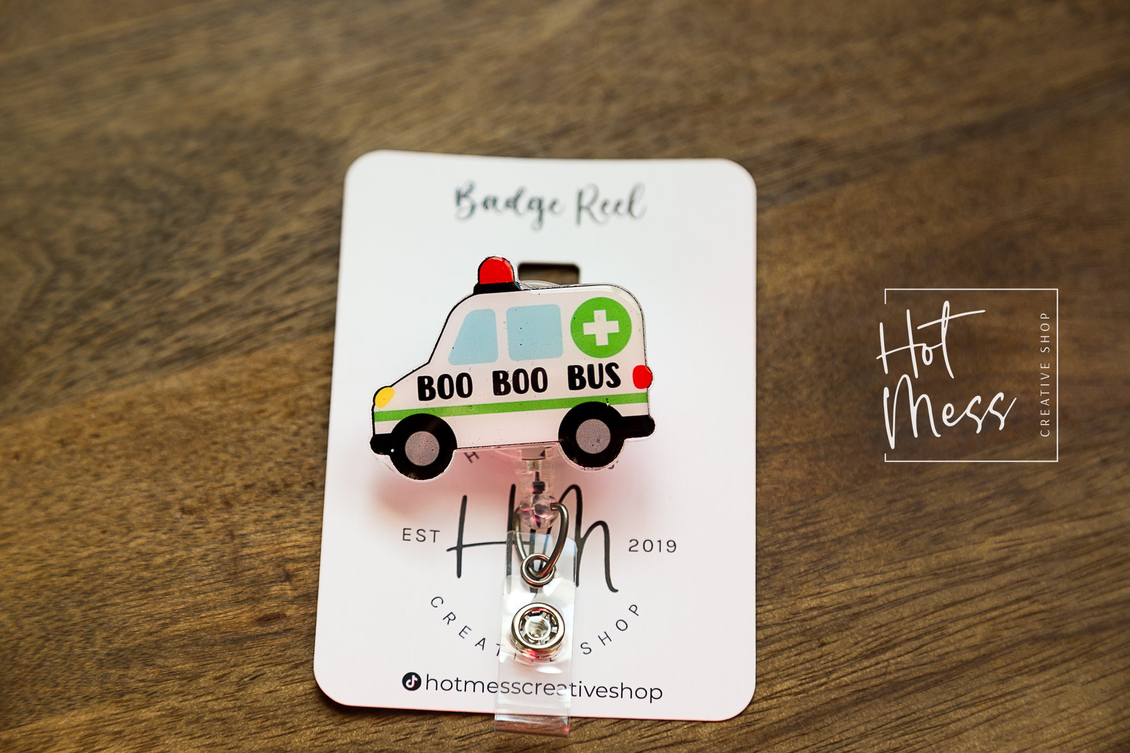 Boo Boo Bus Ambulance Badge Reel, Funny Badge Reel, Retractable