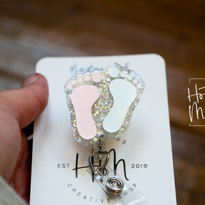 Baby Feet ID Holder Badge Reel, NICU Badge Reel, Labor and Delivery Glitter Badge Reel, Post Partum Care Badge Reel image 6