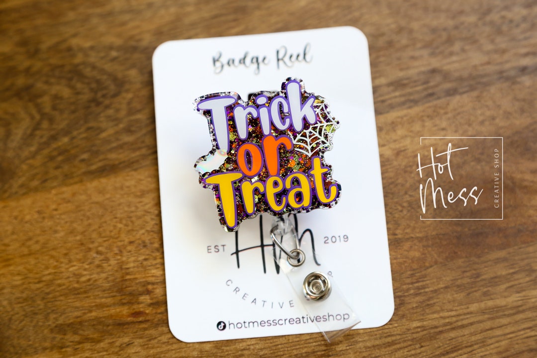 Trick or Treat Badge Reel, Halloween Badge Reel, Halloween ID Holder ...