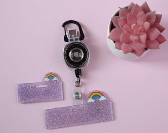 レインボーグリッターバッジトッパー、バッジアクセサリー。ナースIDアクセサリー、スプリング、バッジバディトッパー