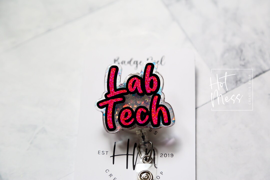 Pink Lab Tech Badge Reel, Funny Badge Reel, Retractable Badge Reel