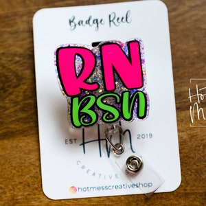 RN Badge Holder, RN, BSN Badge Reel, rn id Holder, Retractable Acrylic Badge Reel, Nurse Gift, Registered Nurse