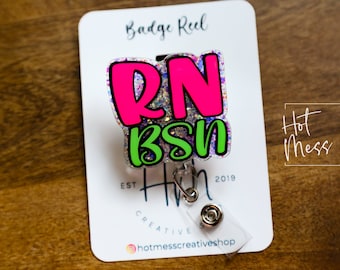 RN Badge Holder, RN, BSN Badge Reel, rn id Holder, Retractable Acrylic Badge Reel, Nurse Gift, Registered Nurse