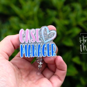 Case Manager Badge Reel, Silver Glitter Case Manager gift, Retractable Badge Reel, Interchangeable Badge Reel, Social Worker gift