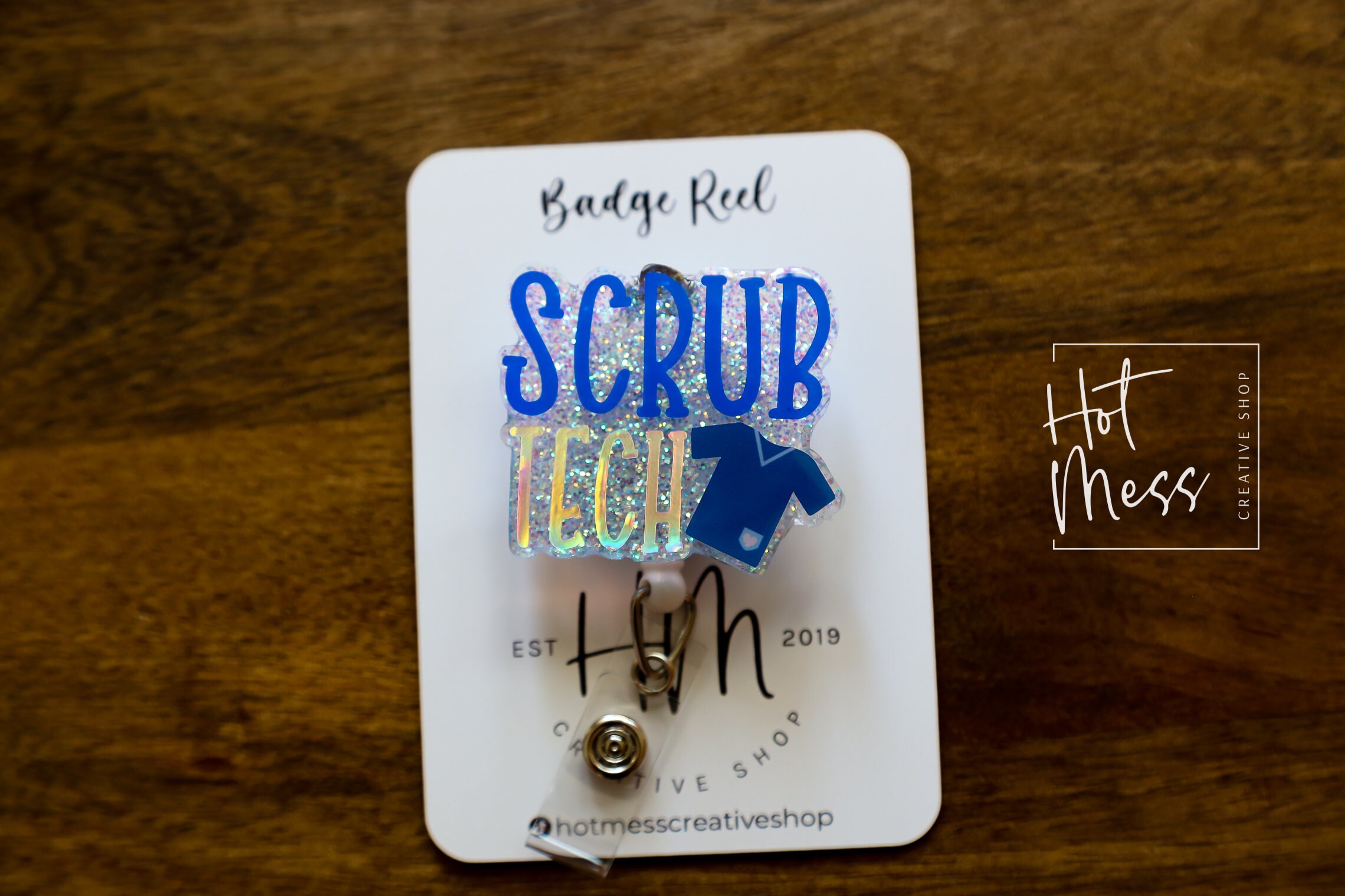 Fun & Sparkly Badge Reel For Surgical Techs & OR Nurses - Glitter ID Holder Clip For Scrub Life - View #2