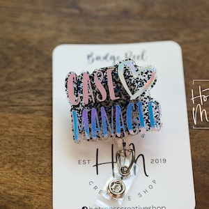 Case Manager Badge Reel, Black Glitter Case Manager gift, Retractable Badge Reel, Interchangeable Badge Reel, Social Worker gift