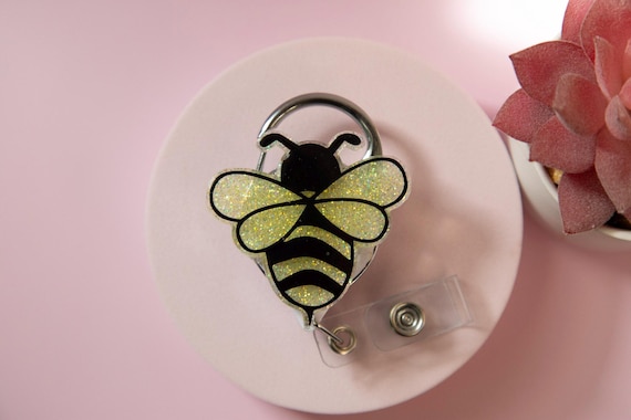 Glitter Bee Badge Reel, Gift for Beekeeper