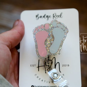 Baby Feet ID Holder Badge Reel, NICU Badge Reel, Labor and Delivery Glitter Badge Reel, Post Partum Care Badge Reel image 5