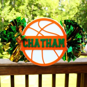Basketball  Cheer Stick, Spirit Stick, Game Day Stick, Personalized Name Cheer Sign With Pom Poms