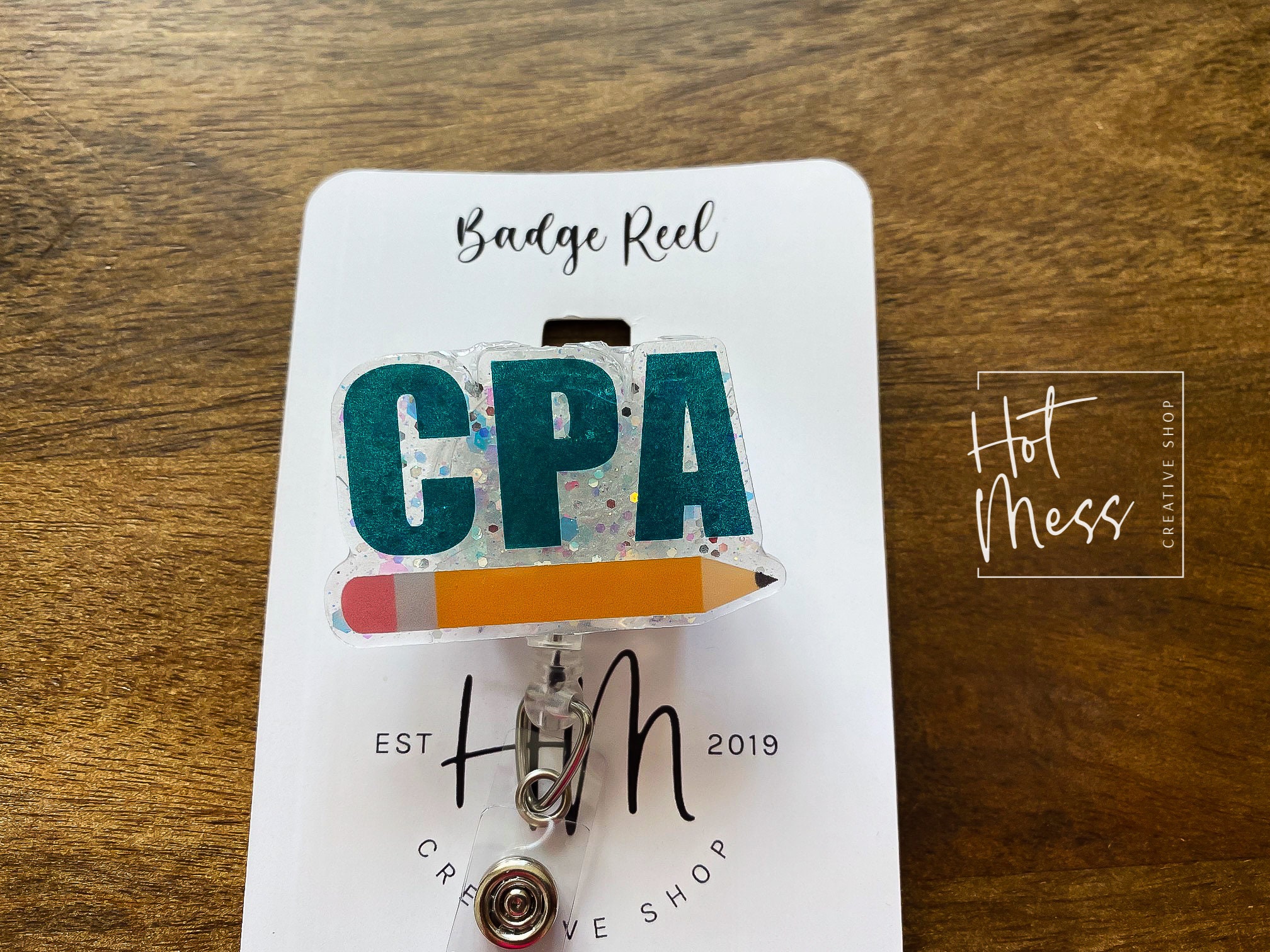 Teal CPA Badge Reel, Accounting ID Holder, Retractable Acrylic Badge Reel, Office work Badge holder, cpa gift
