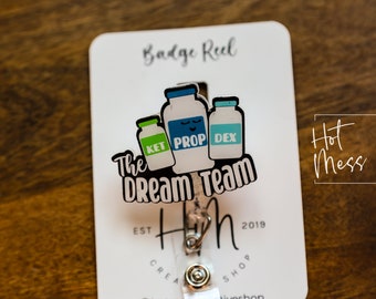 The Dream Team-badgehaspel, geen glitter, badgehaspel anesthesie, ID-houder verpleegkundige, PACU ID-houder, badgehaspel hoofd, pacu-pin