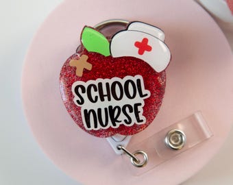 School Nurse Glitter Badge Reel, School Nurse Gift