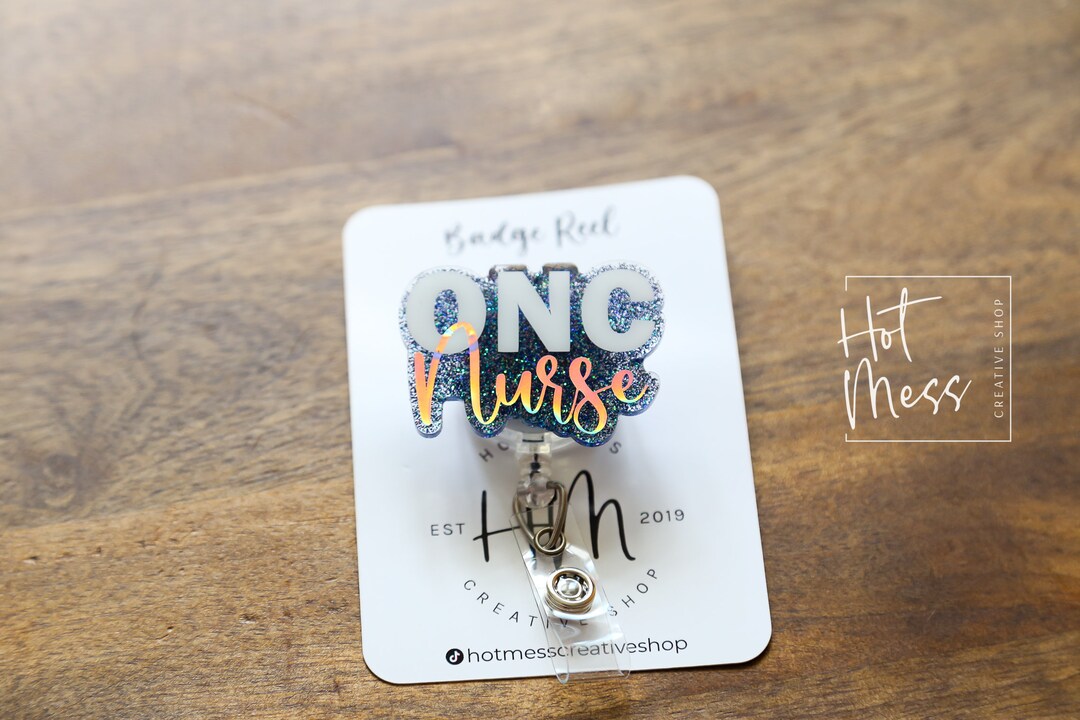 Oncology Nurse Badge Holder, RN ID Holder, Retractable Acrylic Badge