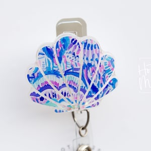 Shell badge reel, Mermaid badge reel, Retractable Acrylic Badge Reel, Nurse Gift, Teacher badge reel