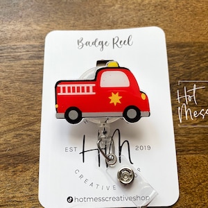 Fire Truck Badge Reel, Cute Badge reel Badge Reel, Retractable Badge Reel, Interchangeable Badge Reel