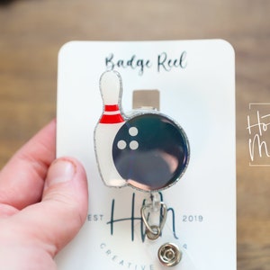 Holographic Bowling Badge Reel, Bowling Pin, Coach Badge Reel, Sports coach badge reel, sports badge reel
