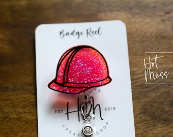 Pink Hard Hat Badge Reel, Konstruktionsnadel, einziehbare Acryl-Abzeichen-Reel, austauschbarer ID-Halter
