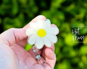 Daisy Badge reel, Funny Badge reel, RN ID Holder, Retractable Badge Reel, Nurse Gift, Flower Badge Reel